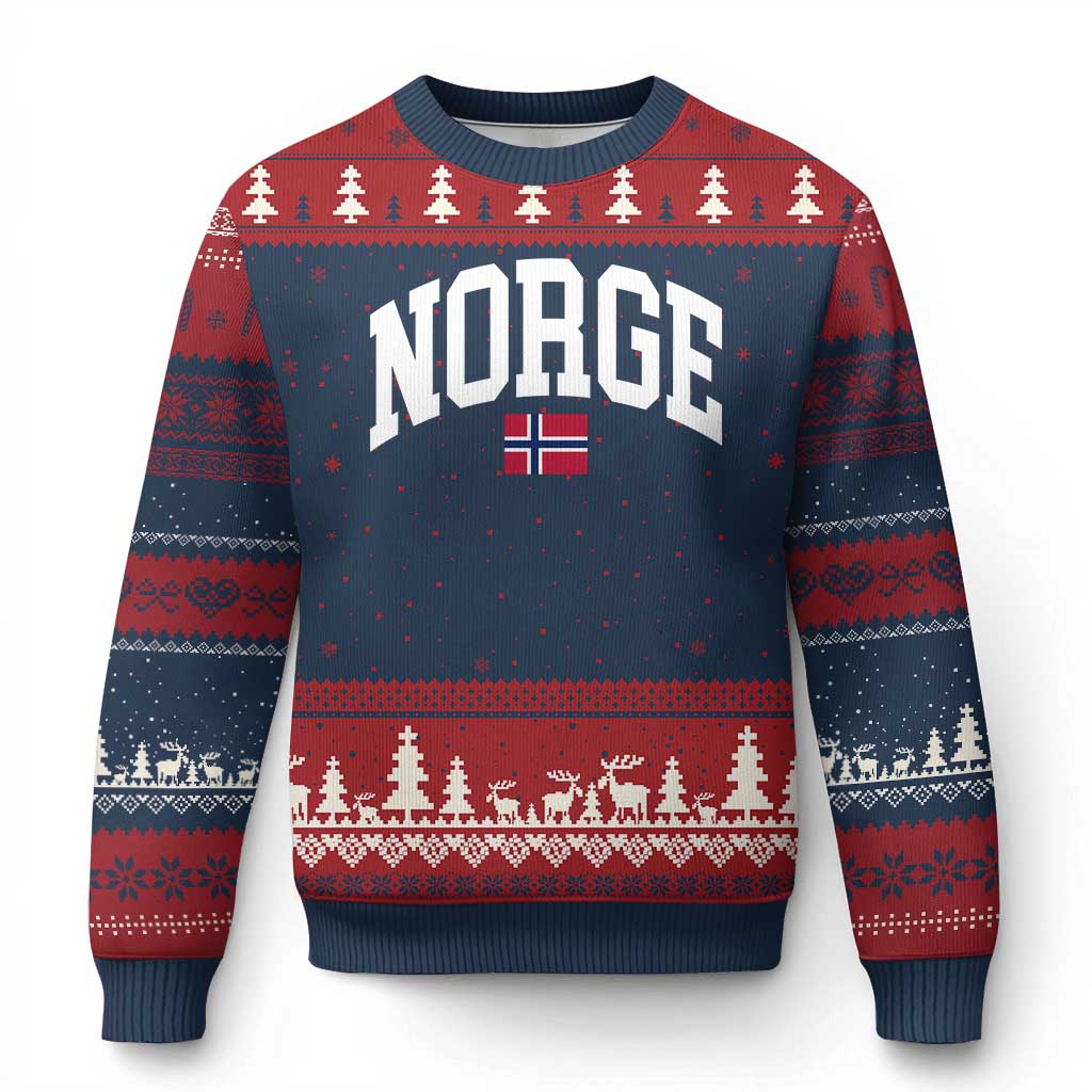 Norge Norway Flag Ugly Christmas Sweater Retro Varsity Lettering Norwegian Pride Scandinavian Heritage Graphic