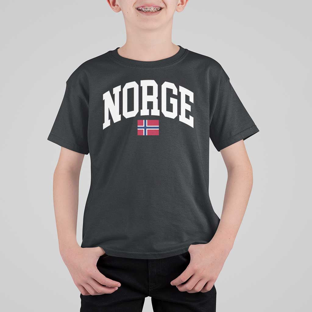 Norge Norway Flag T Shirt For Kid Retro Varsity Lettering Norwegian Pride Scandinavian Heritage Graphic