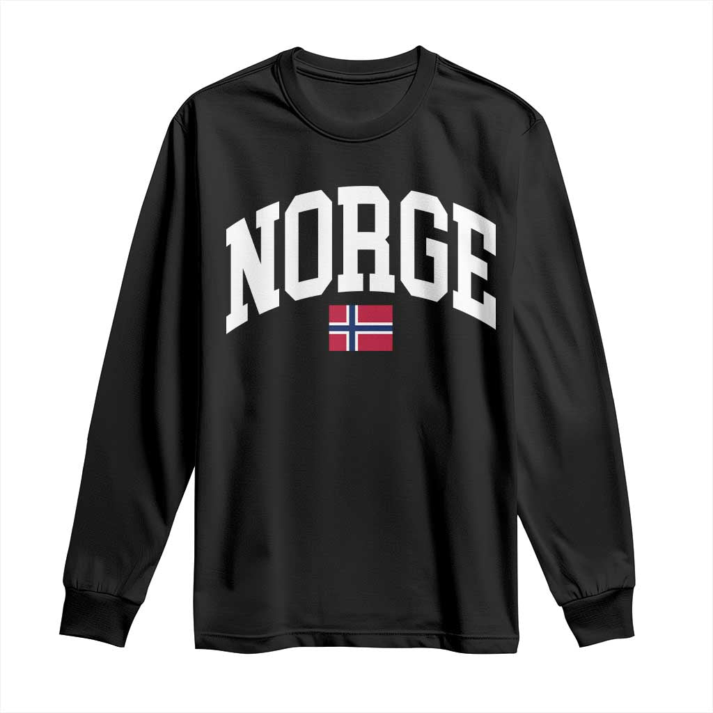 Norge Norway Flag Long Sleeve Shirt Retro Varsity Lettering Norwegian Pride Scandinavian Heritage Graphic