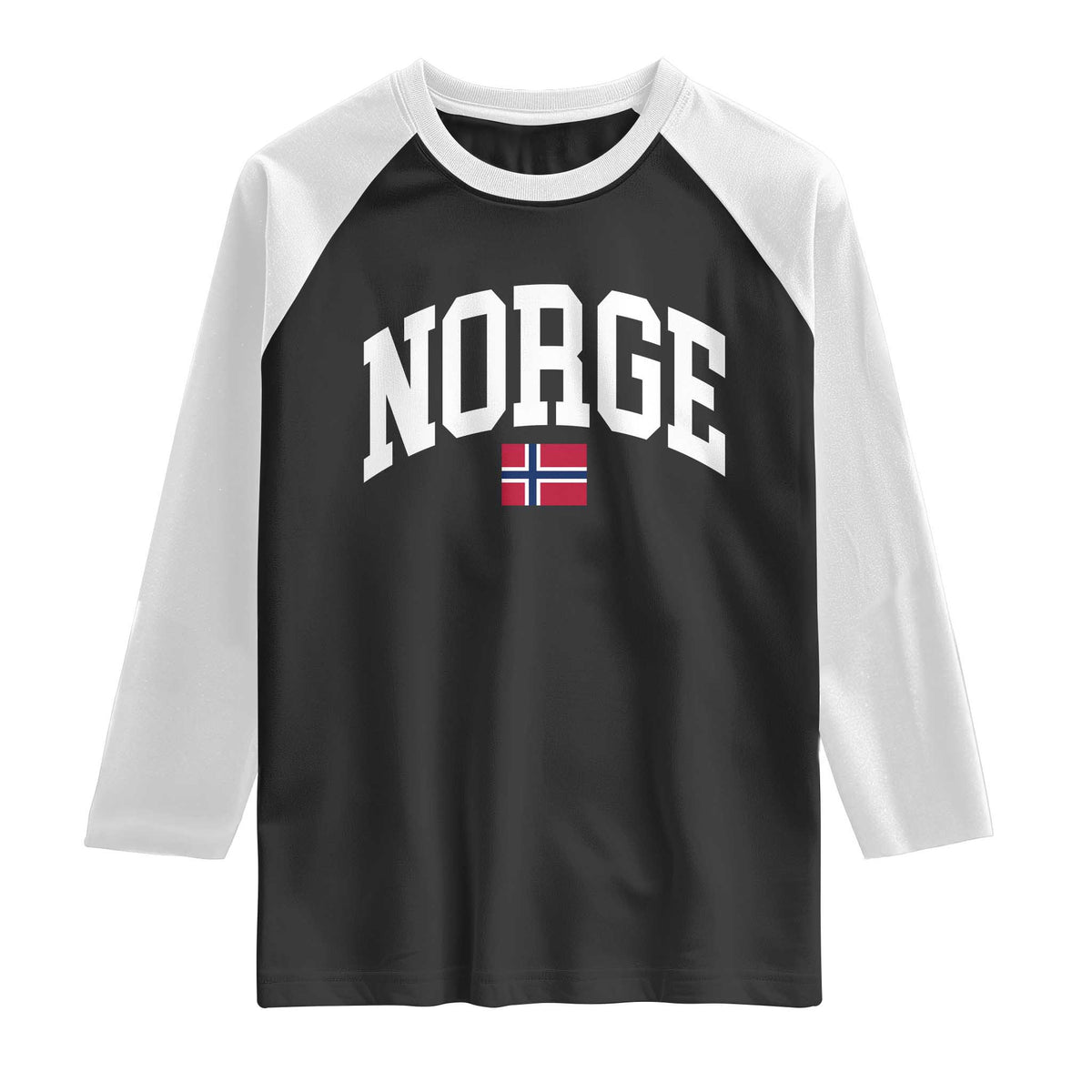 Norge Norway Flag Raglan Shirt Retro Varsity Lettering Norwegian Pride Scandinavian Heritage Graphic