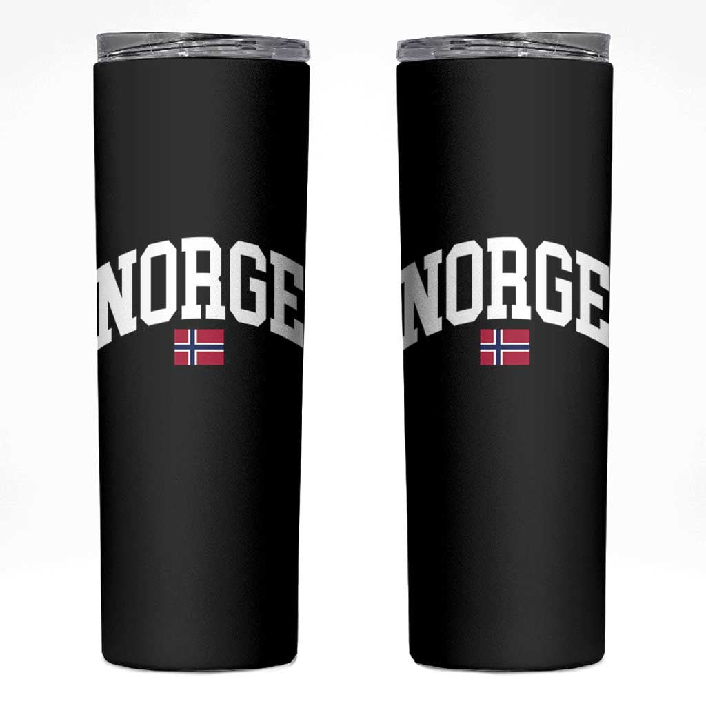 Norge Norway Flag Skinny Tumbler Retro Varsity Lettering Norwegian Pride Scandinavian Heritage Graphic