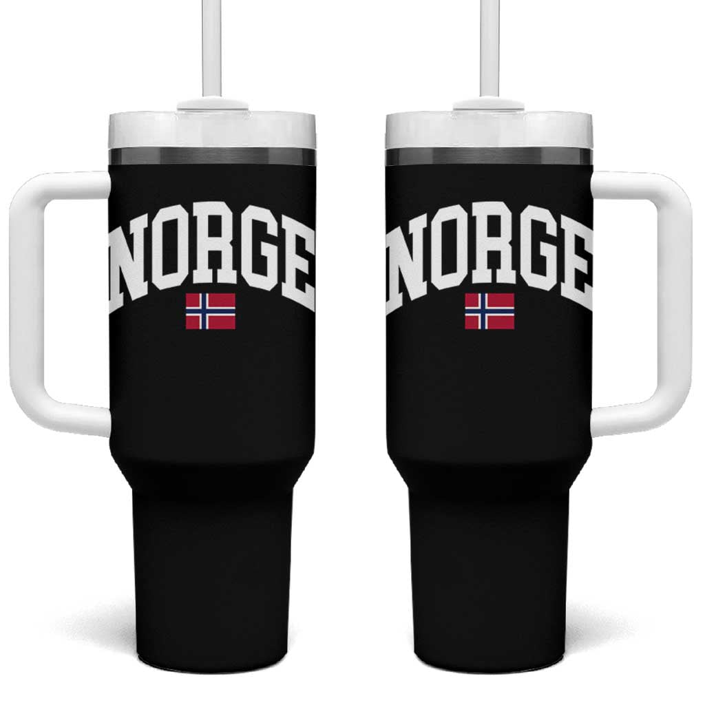 Norge Norway Flag Tumbler With Handle Retro Varsity Lettering Norwegian Pride Scandinavian Heritage Graphic