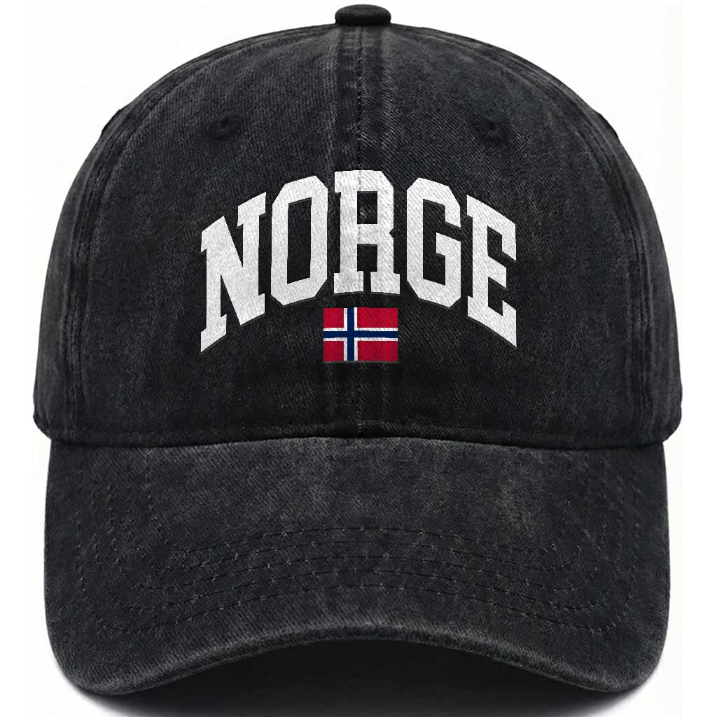 Norge Norway Flag Washed Cotton Baseball Cap Retro Varsity Lettering Norwegian Pride Scandinavian Heritage Graphic