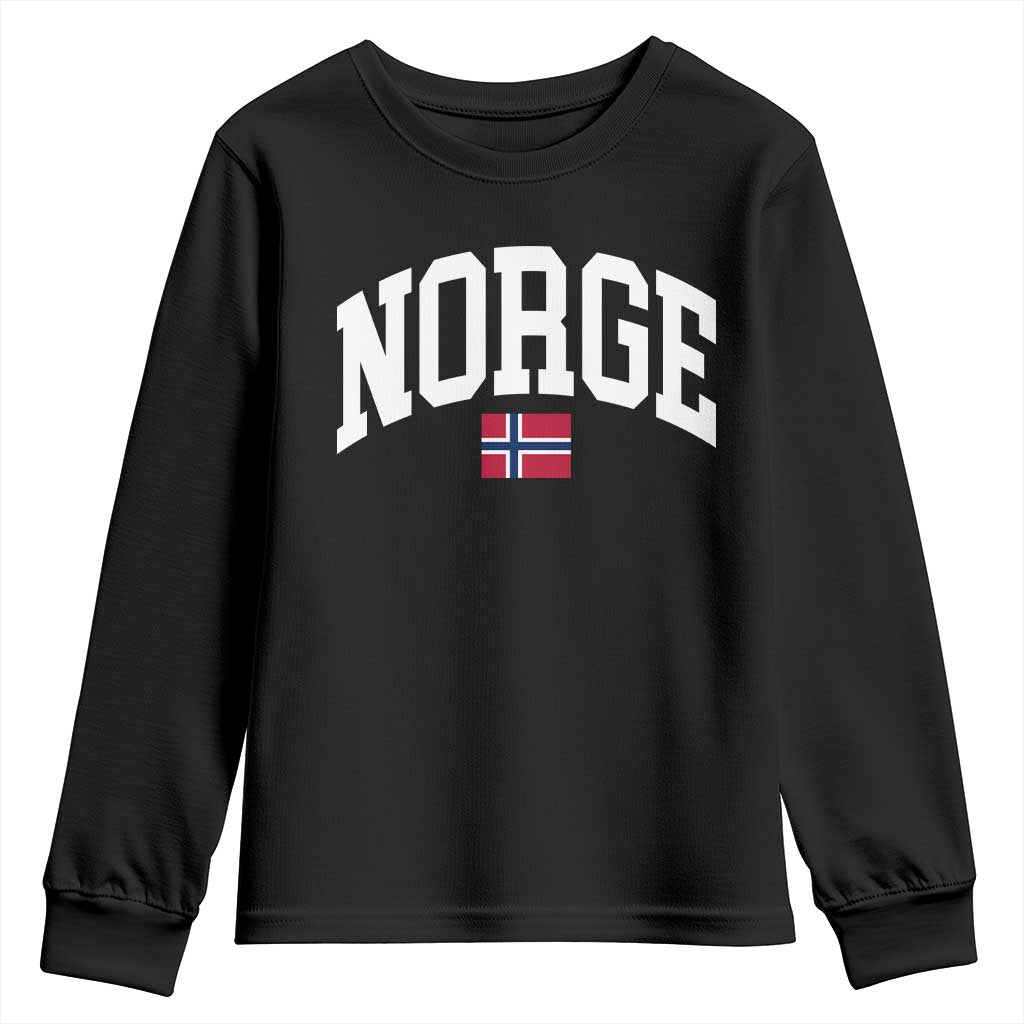 Norge Norway Flag Youth Sweatshirt Retro Varsity Lettering Norwegian Pride Scandinavian Heritage Graphic