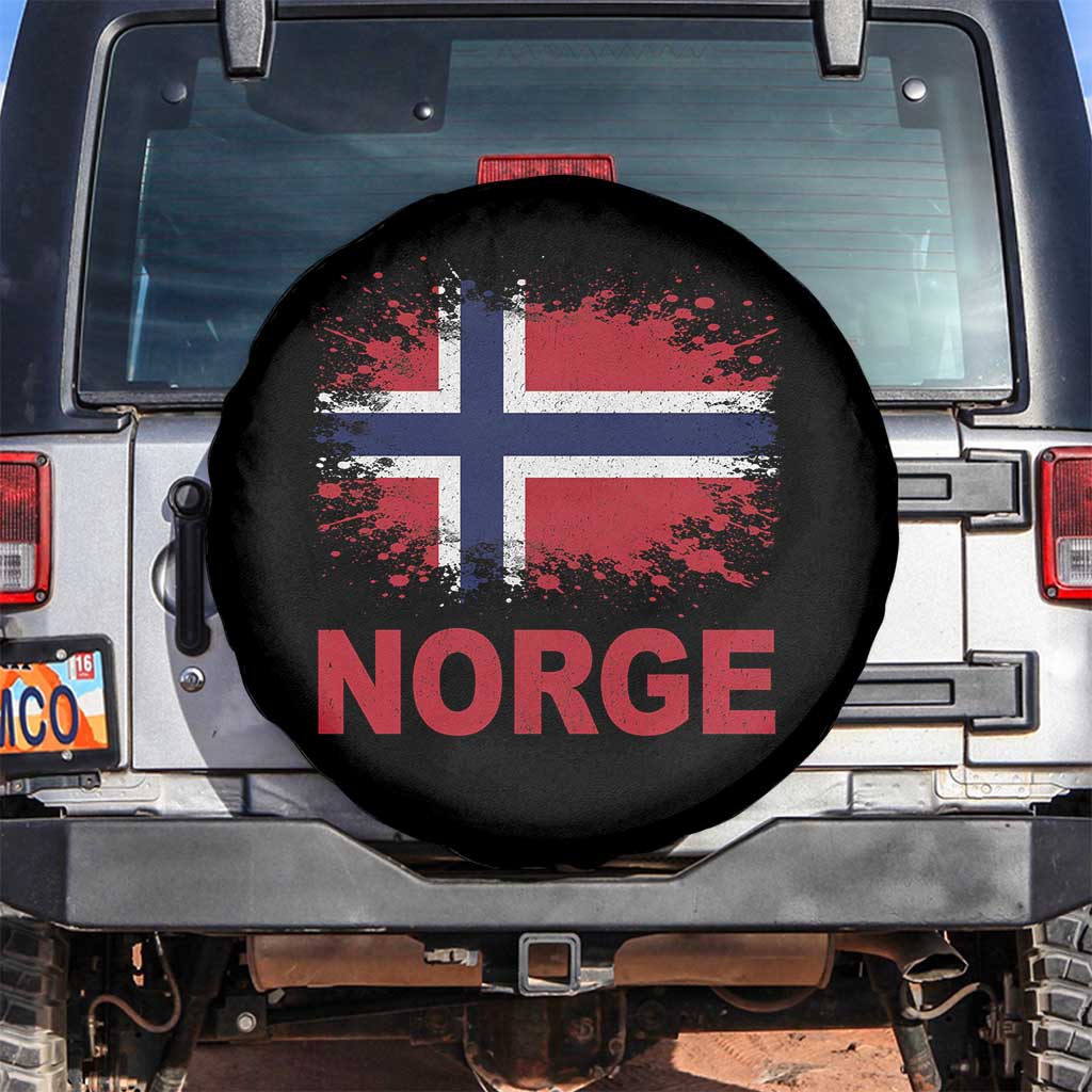 Norge Flag Spare Tire Cover Norway Watercolor Splatter Vintage Norwegian Pride Patriotic