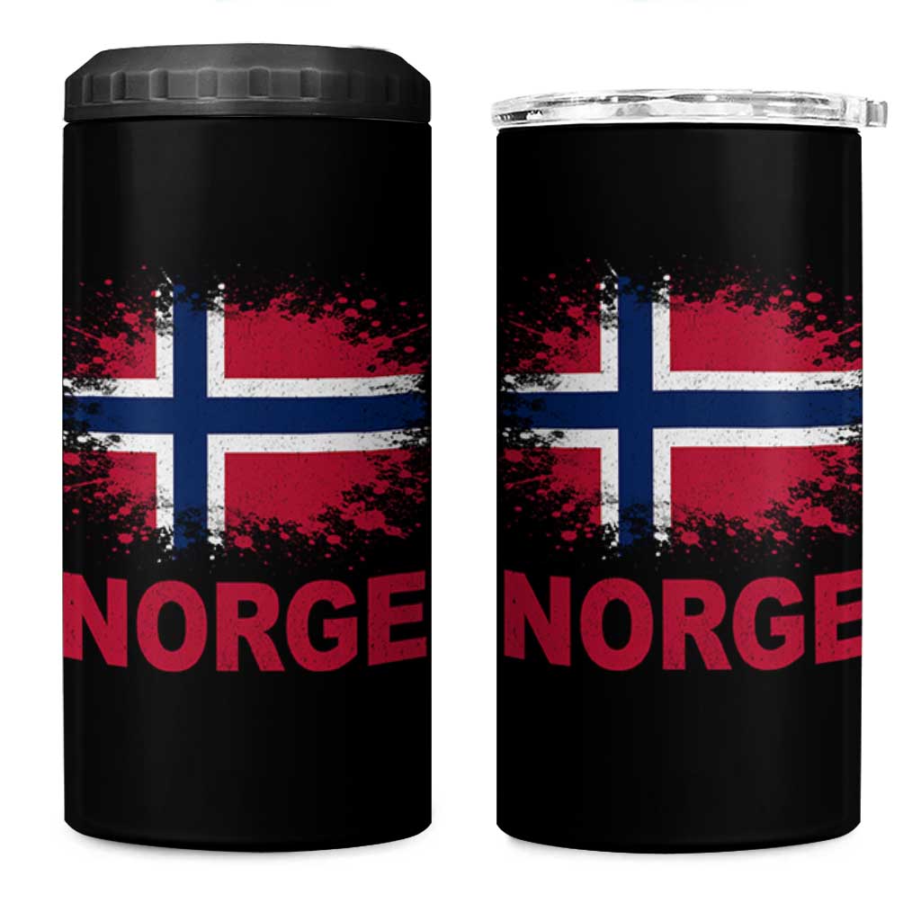 Norge Flag 4 in 1 Can Cooler Tumbler Norway Watercolor Splatter Vintage Norwegian Pride Patriotic