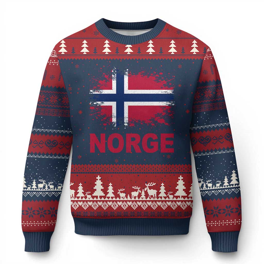 Norge Flag Ugly Christmas Sweater Norway Watercolor Splatter Vintage Norwegian Pride Patriotic
