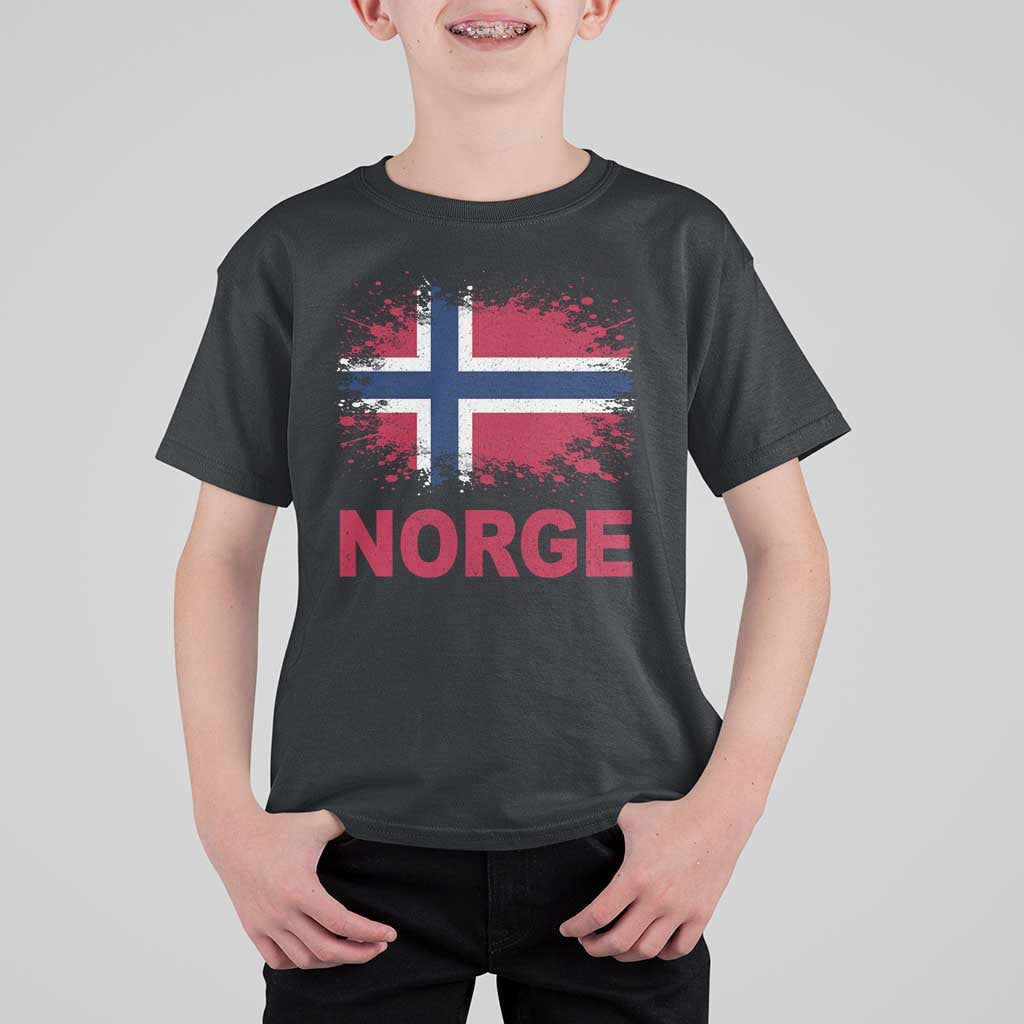 Norge Flag T Shirt For Kid Norway Watercolor Splatter Vintage Norwegian Pride Patriotic
