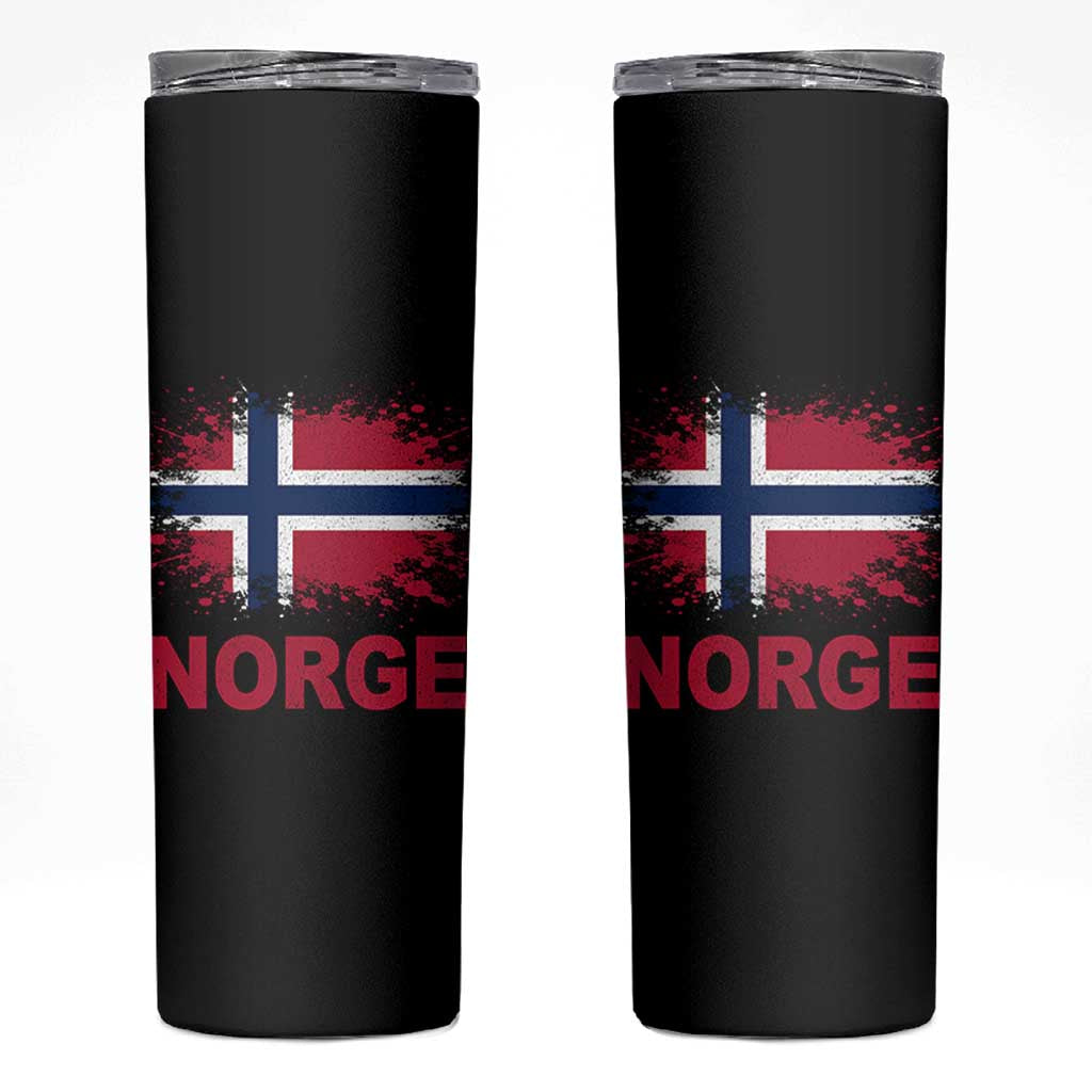 Norge Flag Skinny Tumbler Norway Watercolor Splatter Vintage Norwegian Pride Patriotic