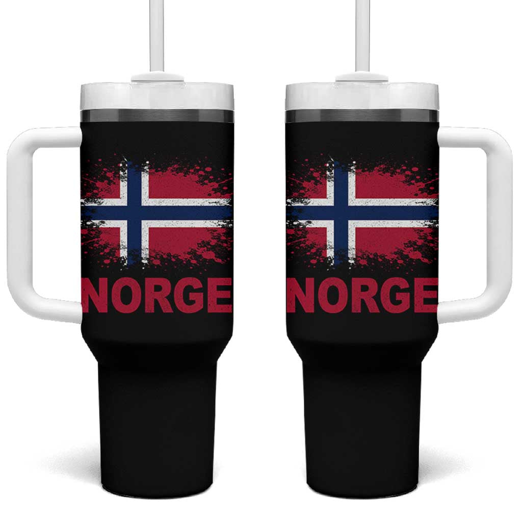 Norge Flag Tumbler With Handle Norway Watercolor Splatter Vintage Norwegian Pride Patriotic