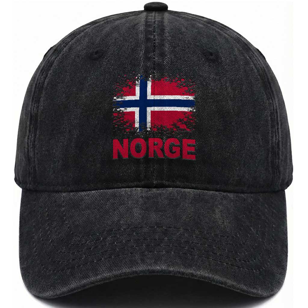 Norge Flag Washed Cotton Baseball Cap Norway Watercolor Splatter Vintage Norwegian Pride Patriotic