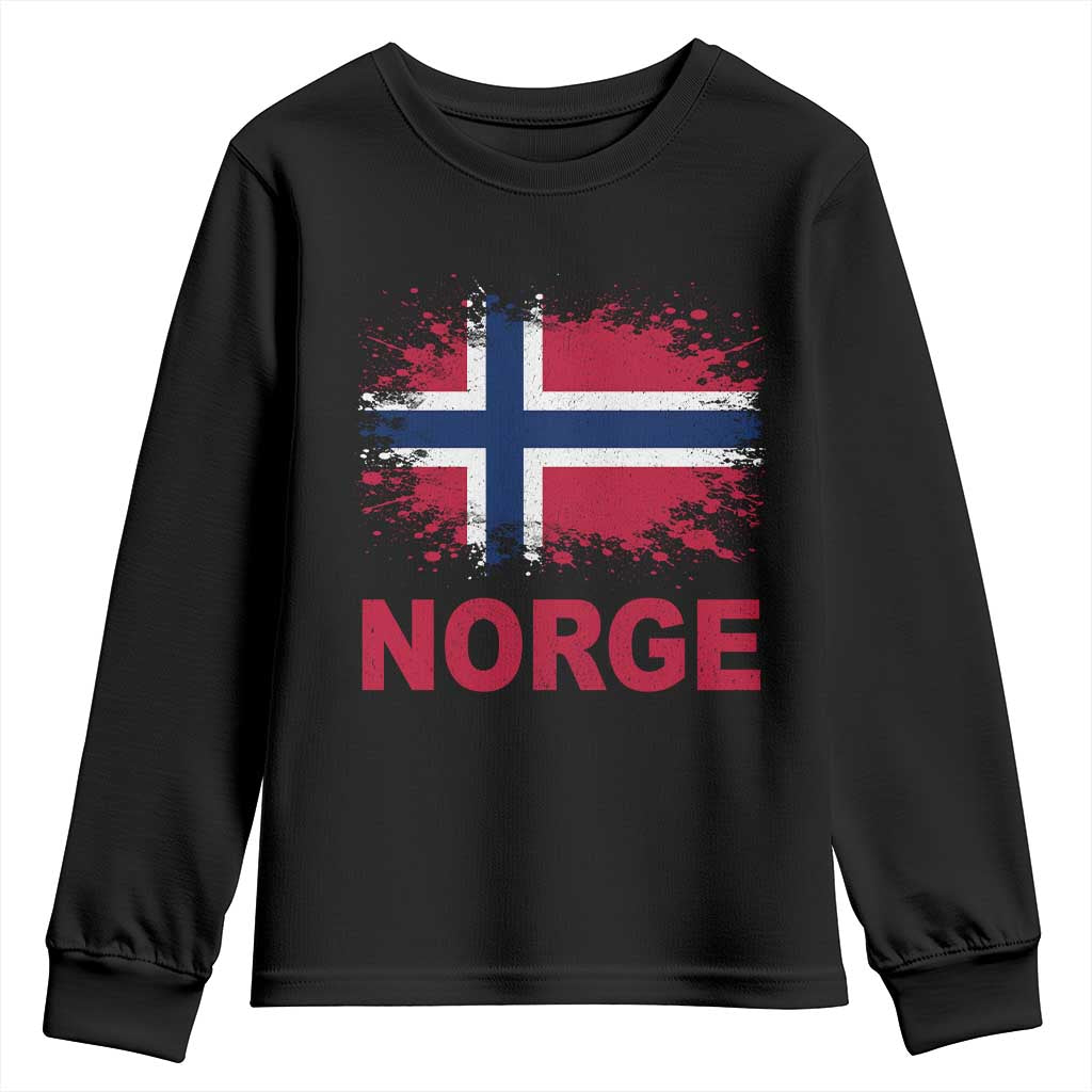 Norge Flag Youth Sweatshirt Norway Watercolor Splatter Vintage Norwegian Pride Patriotic