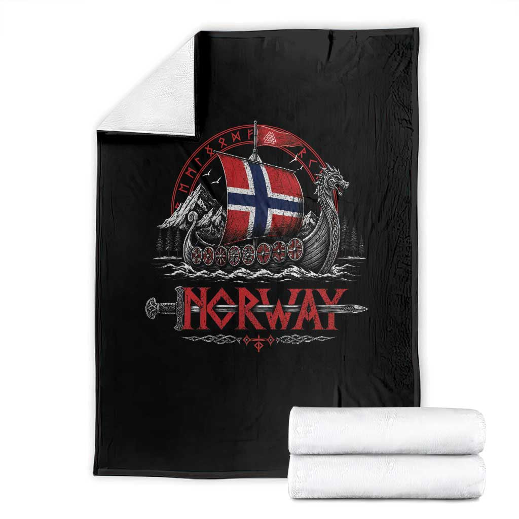 Retro Norwegian Viking Longship Norway Flag Throw Blanket Vintage Nordic Heritage Warrior