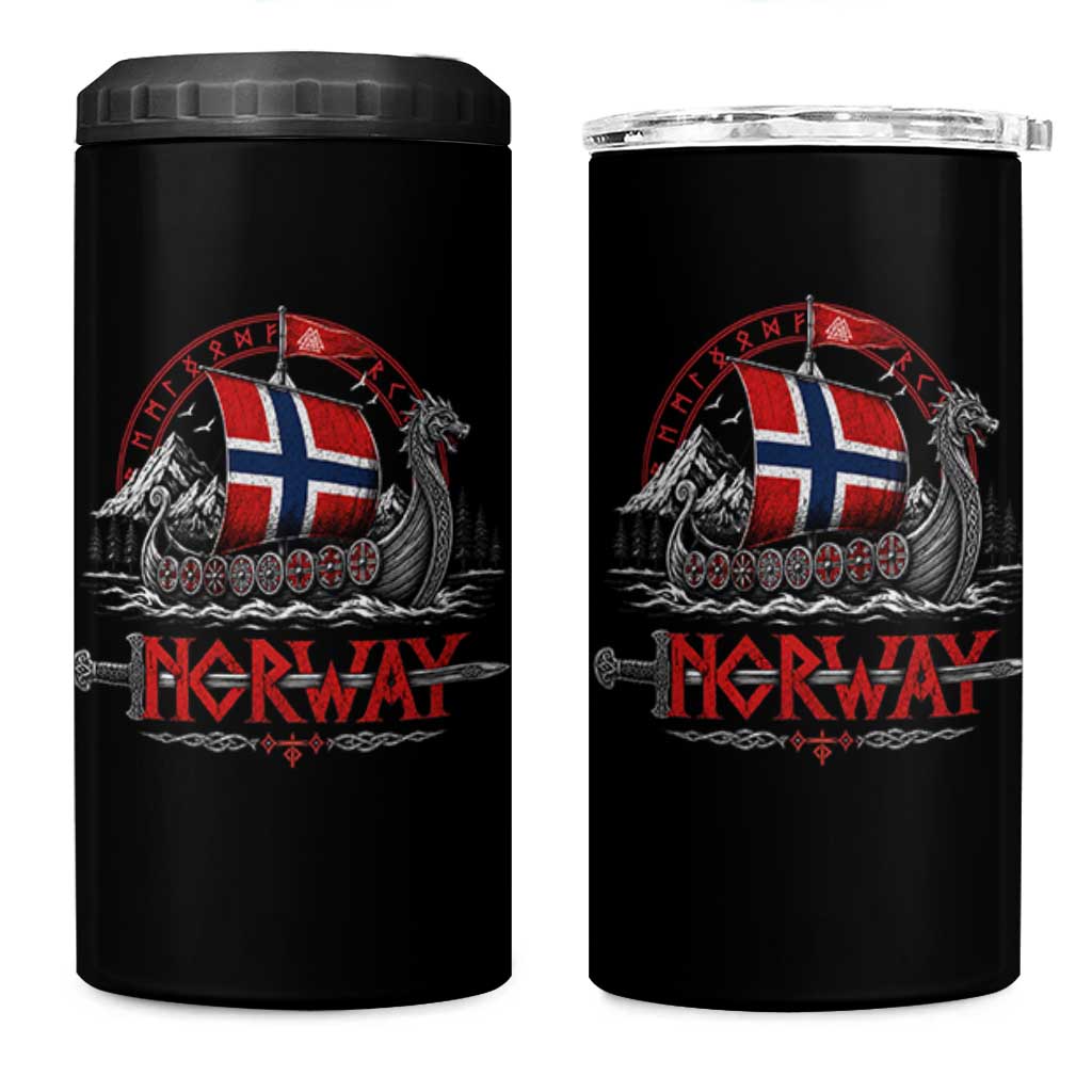 Retro Norwegian Viking Longship Norway Flag 4 in 1 Can Cooler Tumbler Vintage Nordic Heritage Warrior