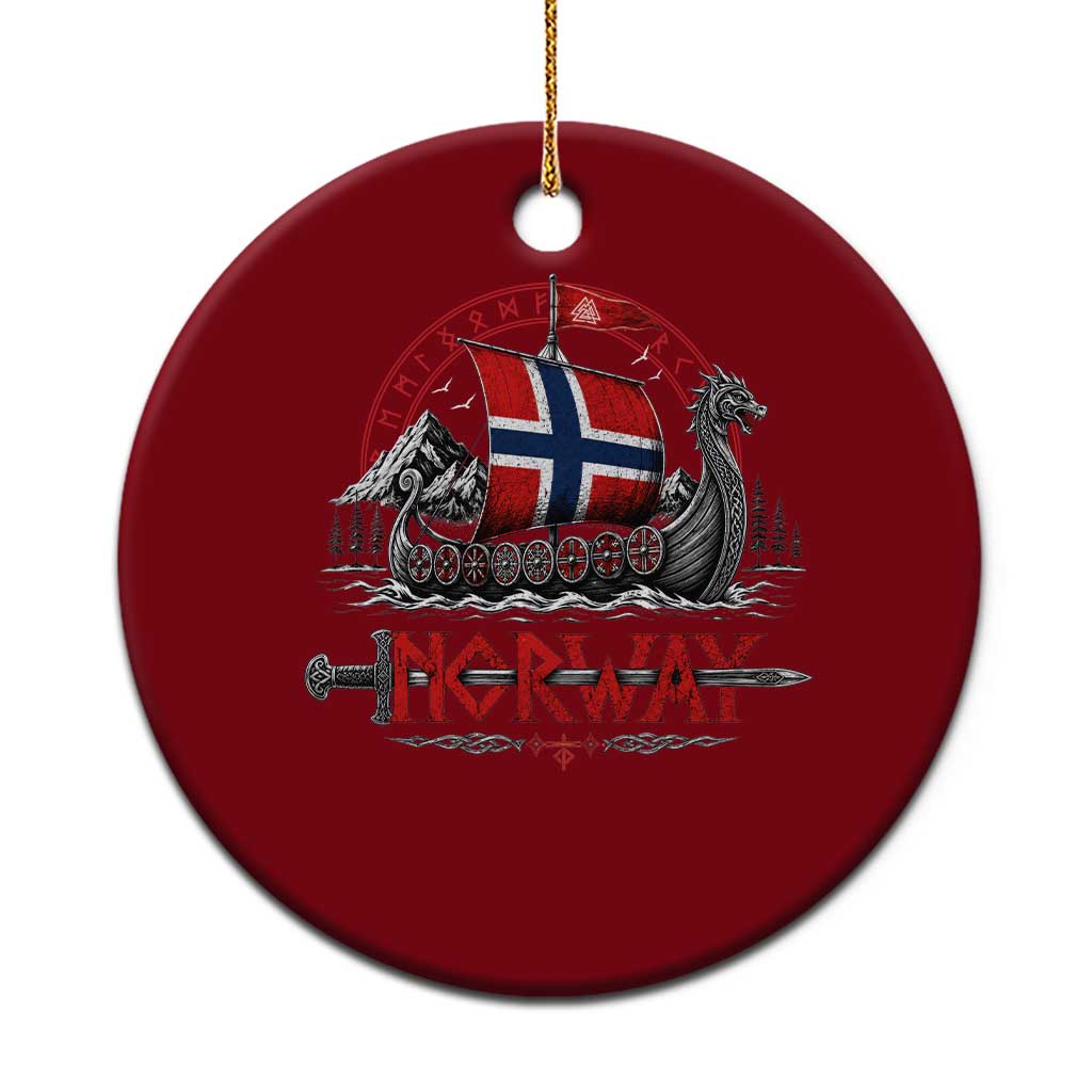 Retro Norwegian Viking Longship Norway Flag Ceramic Ornament Vintage Nordic Heritage Warrior