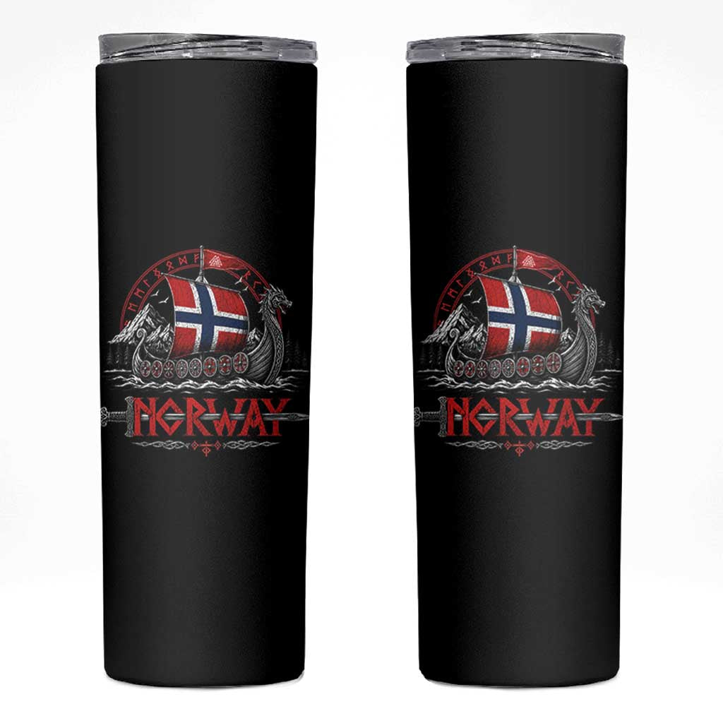 Retro Norwegian Viking Longship Norway Flag Skinny Tumbler Vintage Nordic Heritage Warrior