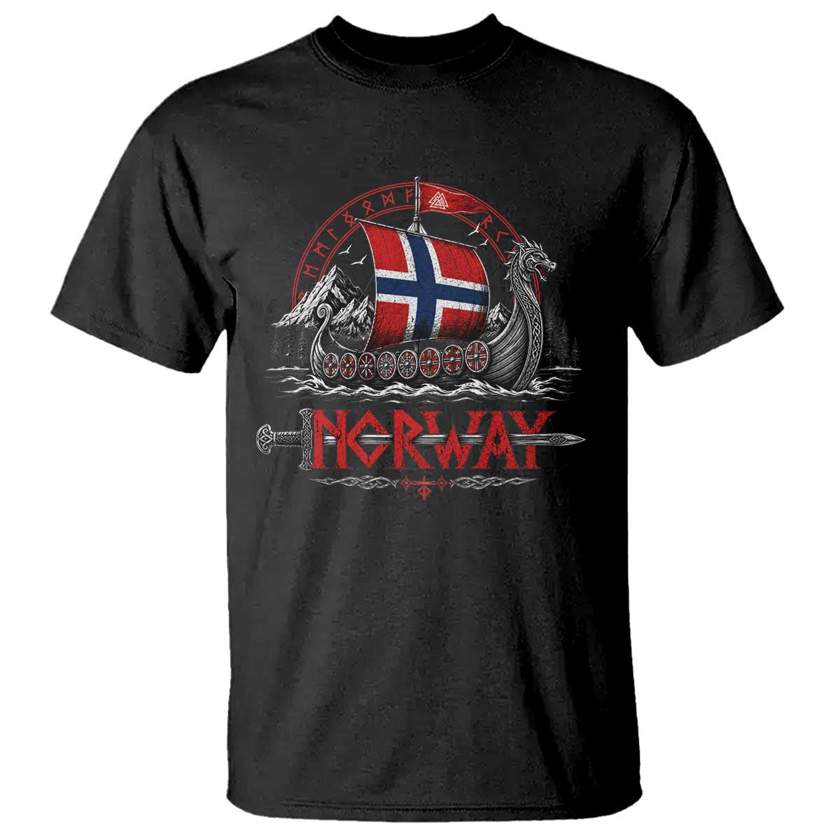 Retro Norwegian Viking Longship Norway Flag T Shirt Vintage Nordic Heritage Warrior