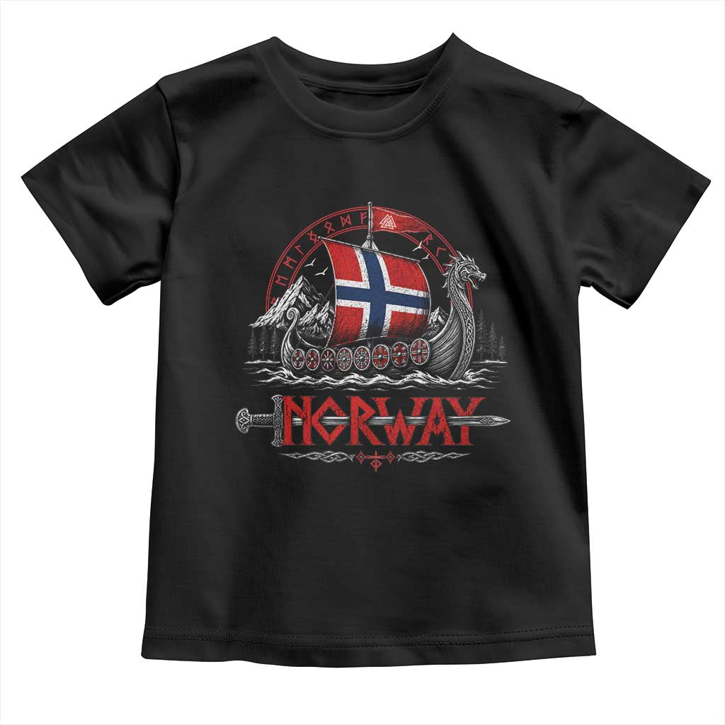 Retro Norwegian Viking Longship Norway Flag Toddler T Shirt Vintage Nordic Heritage Warrior