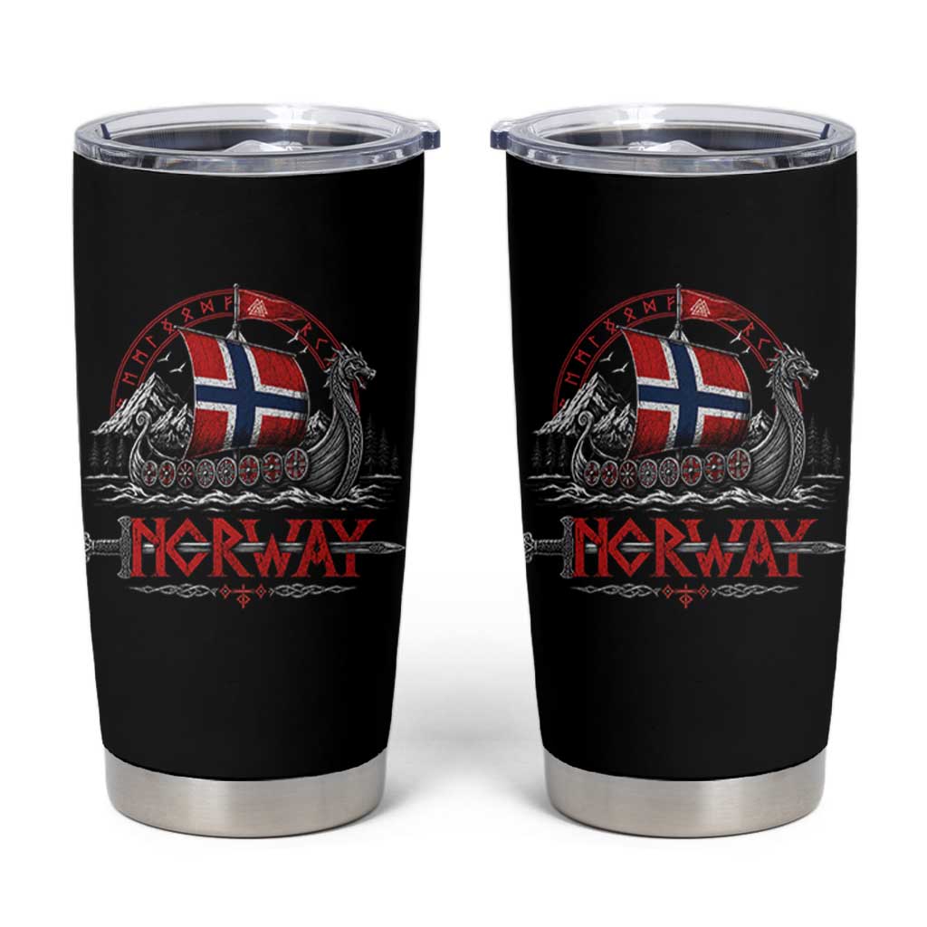 Retro Norwegian Viking Longship Norway Flag Tumbler Cup Vintage Nordic Heritage Warrior