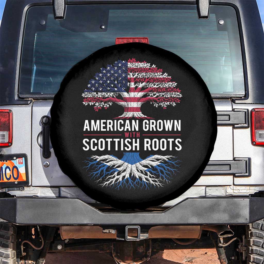 American Grown With Scottish Roots Spare Tire Cover Family Heritage USA Scotland Pride Gift