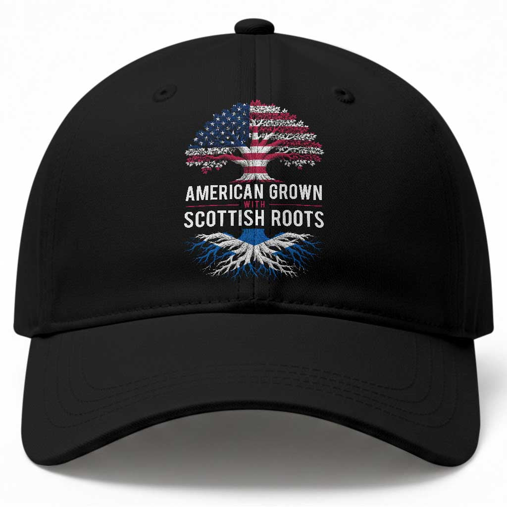 American Grown With Scottish Roots Baseball Cap Family Heritage USA Scotland Pride Gift