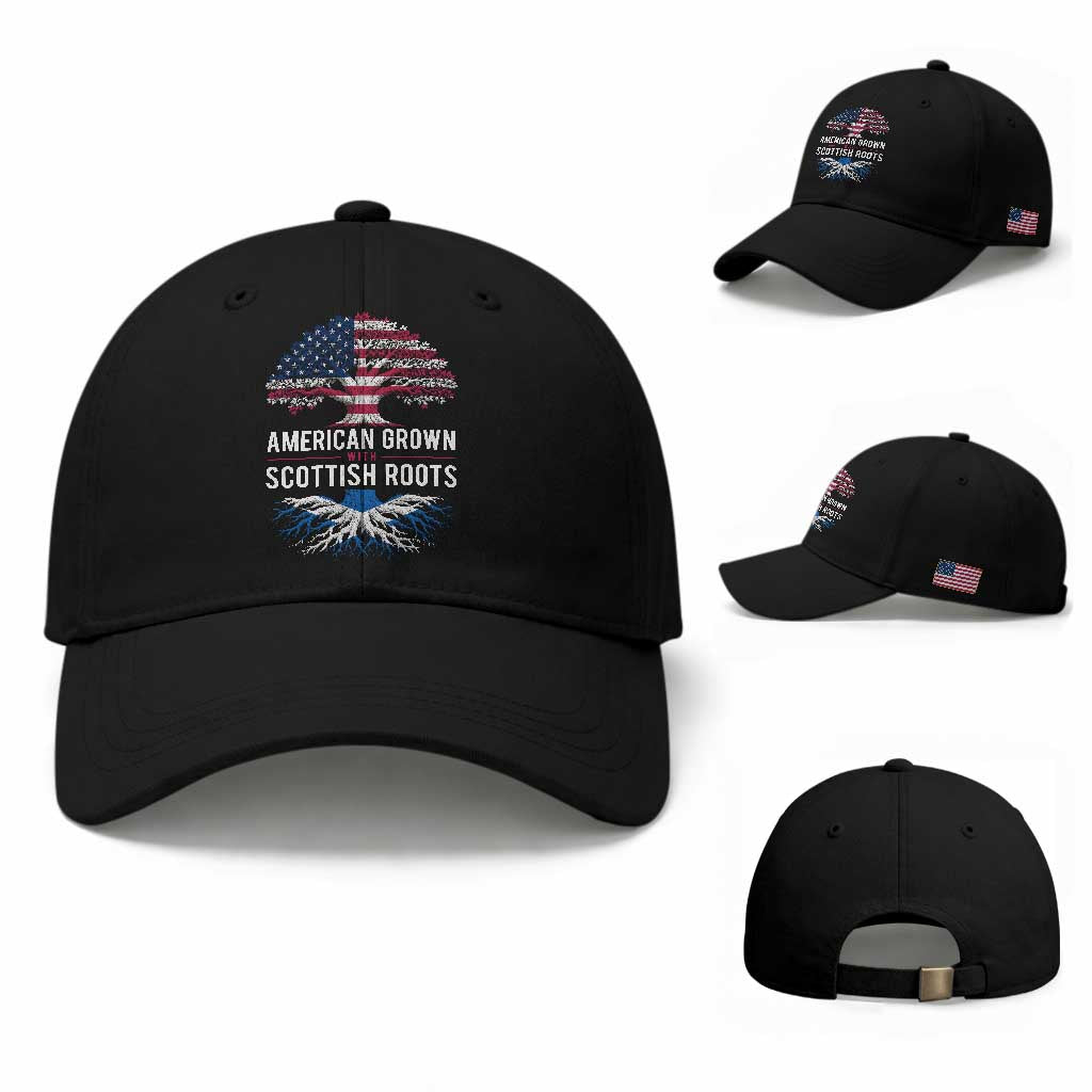 American Grown With Scottish Roots Baseball Cap Family Heritage USA Scotland Pride Gift