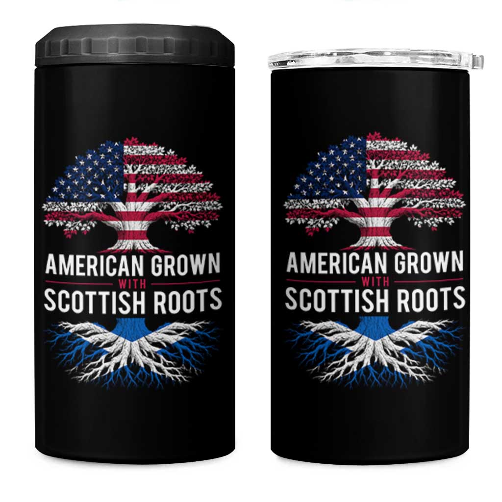 American Grown With Scottish Roots 4 in 1 Can Cooler Tumbler Family Heritage USA Scotland Pride Gift