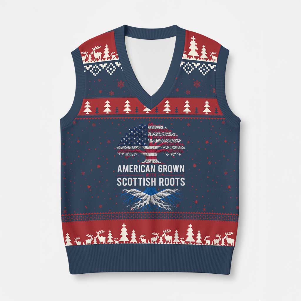 American Grown With Scottish Roots V-Neck Knit Sweater Vest Family Heritage USA Scotland Pride Gift