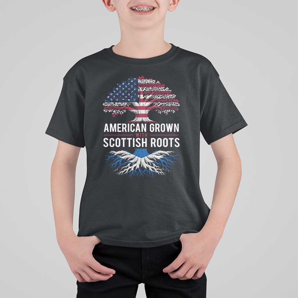 American Grown With Scottish Roots T Shirt For Kid Family Heritage USA Scotland Pride Gift