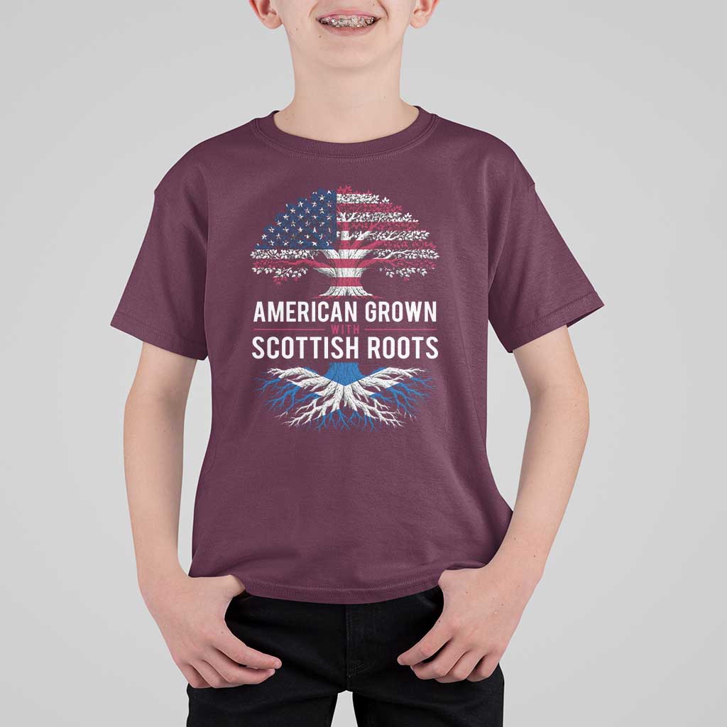American Grown With Scottish Roots T Shirt For Kid Family Heritage USA Scotland Pride Gift