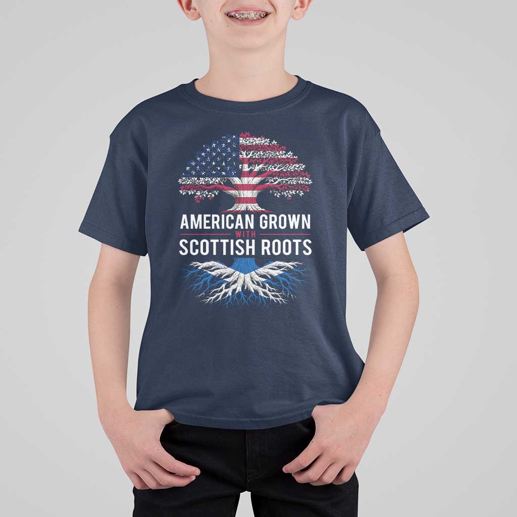 American Grown With Scottish Roots T Shirt For Kid Family Heritage USA Scotland Pride Gift