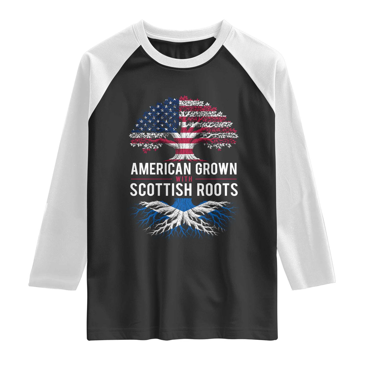 American Grown With Scottish Roots Raglan Shirt Family Heritage USA Scotland Pride Gift