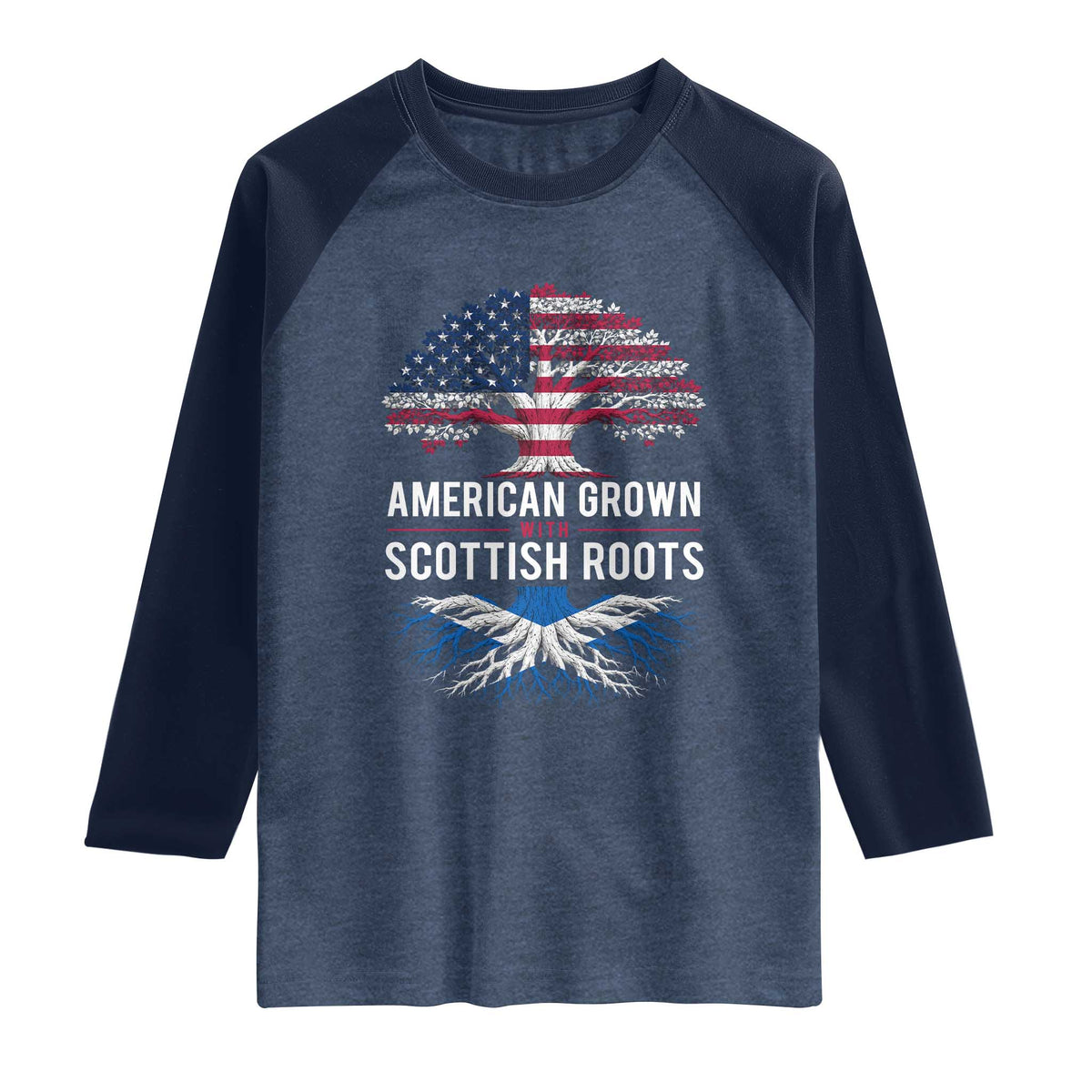 American Grown With Scottish Roots Raglan Shirt Family Heritage USA Scotland Pride Gift