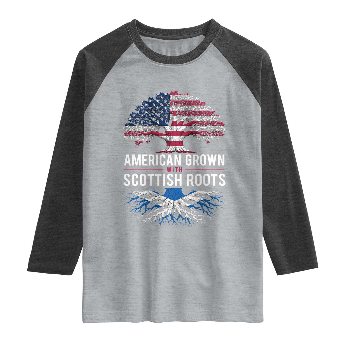 American Grown With Scottish Roots Raglan Shirt Family Heritage USA Scotland Pride Gift