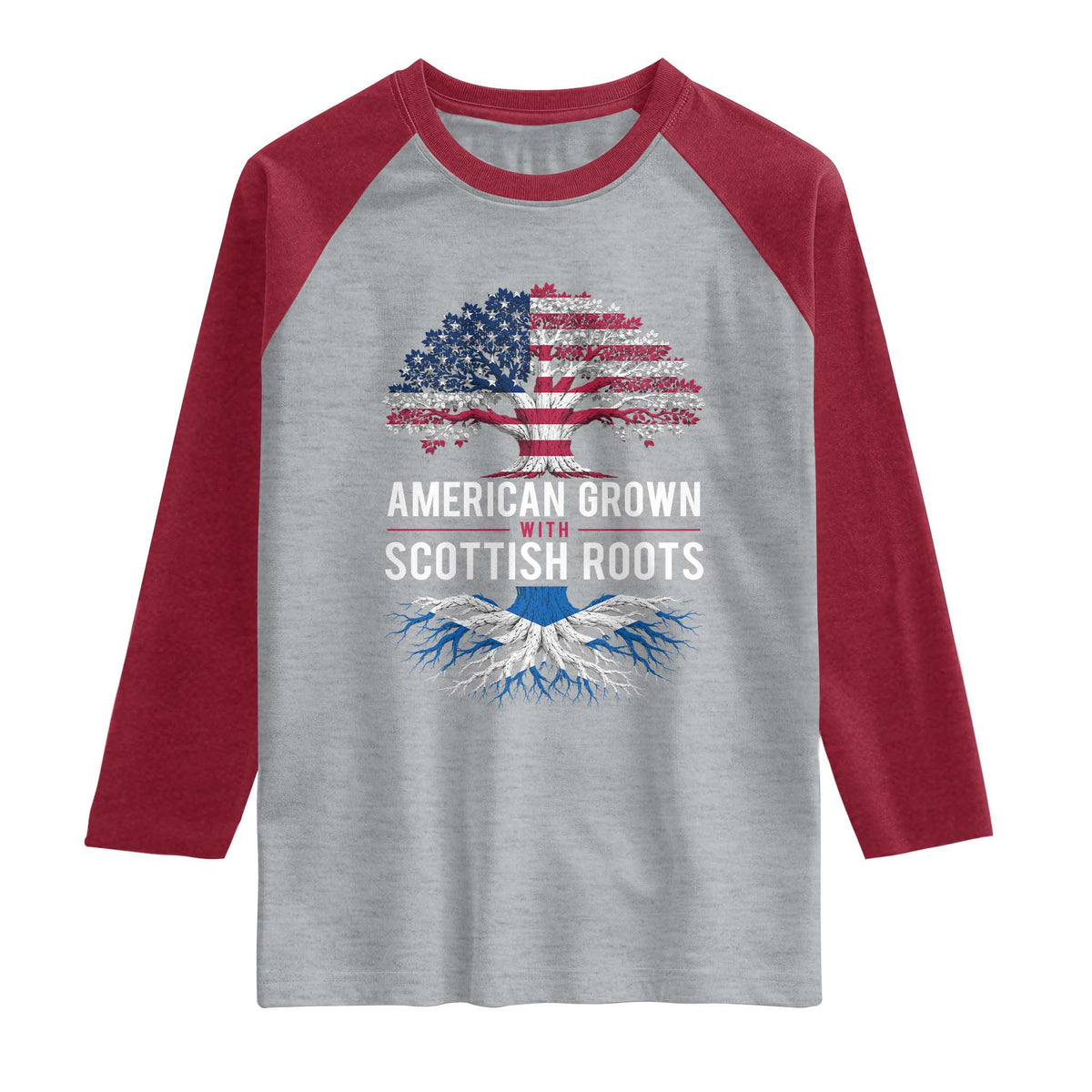 American Grown With Scottish Roots Raglan Shirt Family Heritage USA Scotland Pride Gift