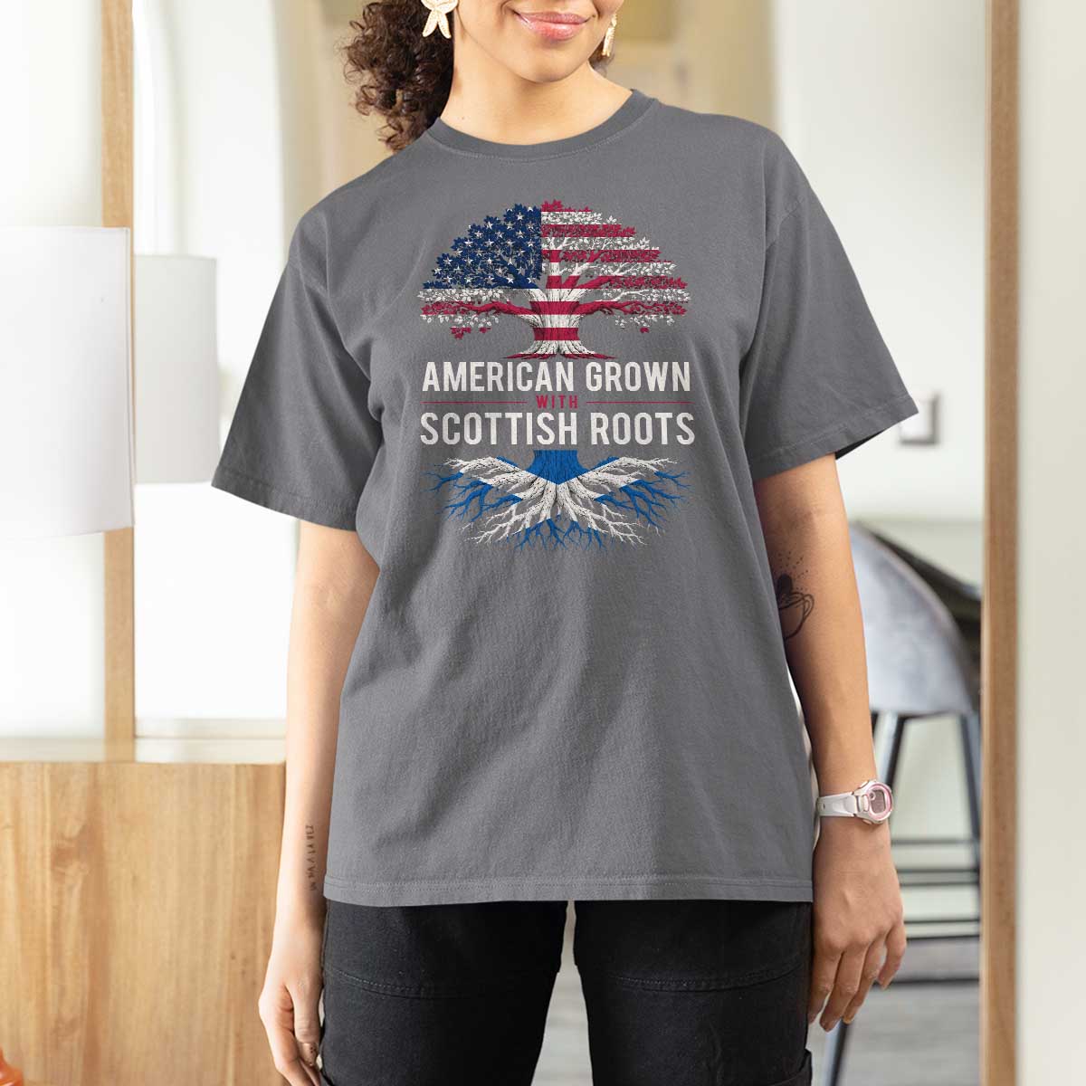 American Grown With Scottish Roots T Shirt For Women Family Heritage USA Scotland Pride Gift