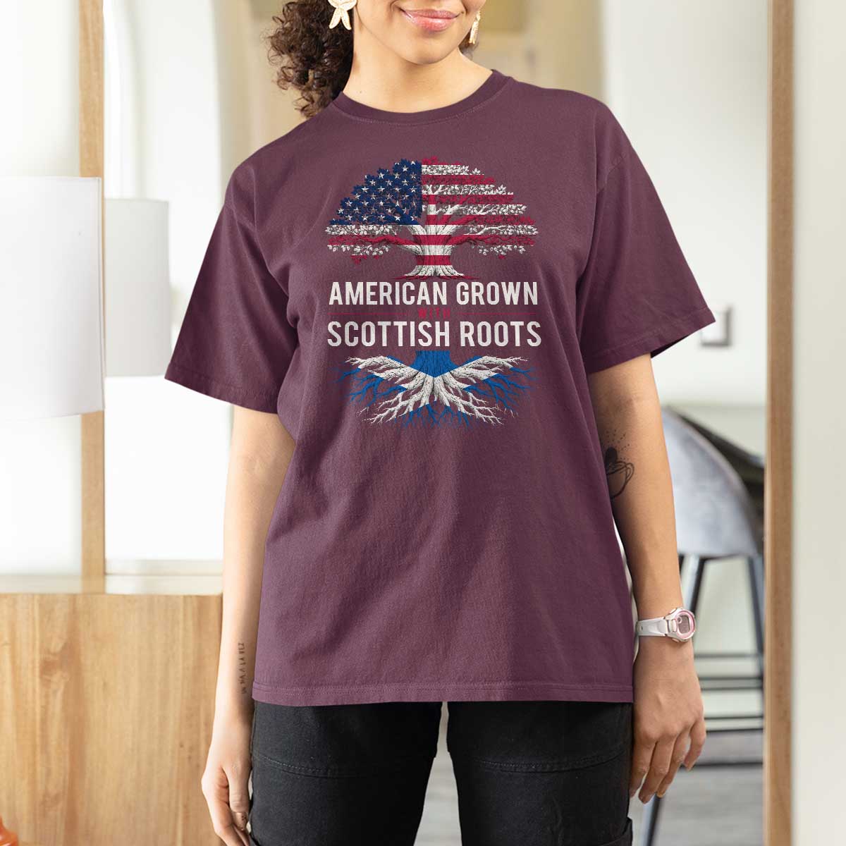 American Grown With Scottish Roots T Shirt For Women Family Heritage USA Scotland Pride Gift