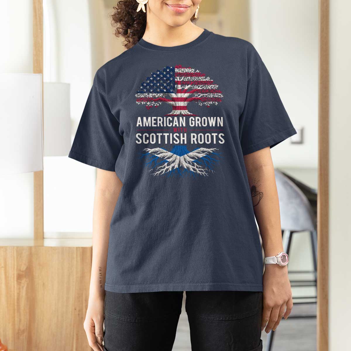 American Grown With Scottish Roots T Shirt For Women Family Heritage USA Scotland Pride Gift