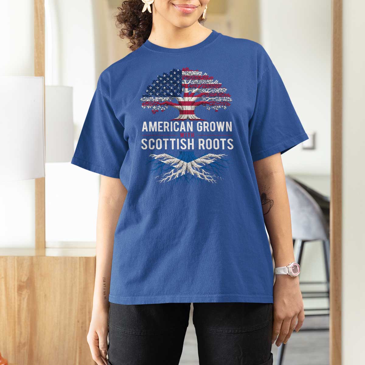 American Grown With Scottish Roots T Shirt For Women Family Heritage USA Scotland Pride Gift