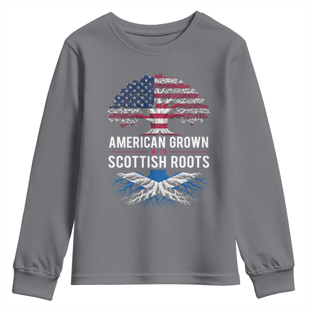 American Grown With Scottish Roots Youth Sweatshirt Family Heritage USA Scotland Pride Gift