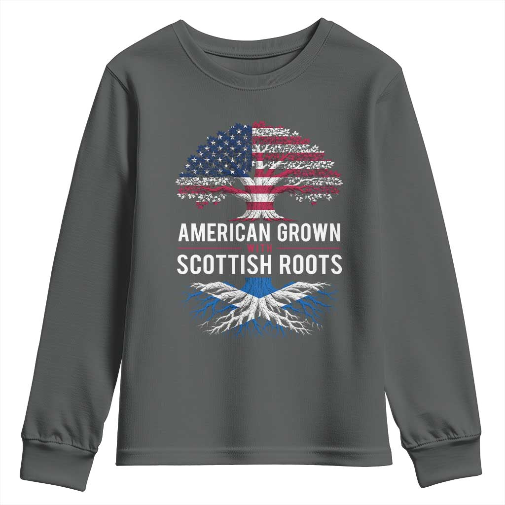 American Grown With Scottish Roots Youth Sweatshirt Family Heritage USA Scotland Pride Gift