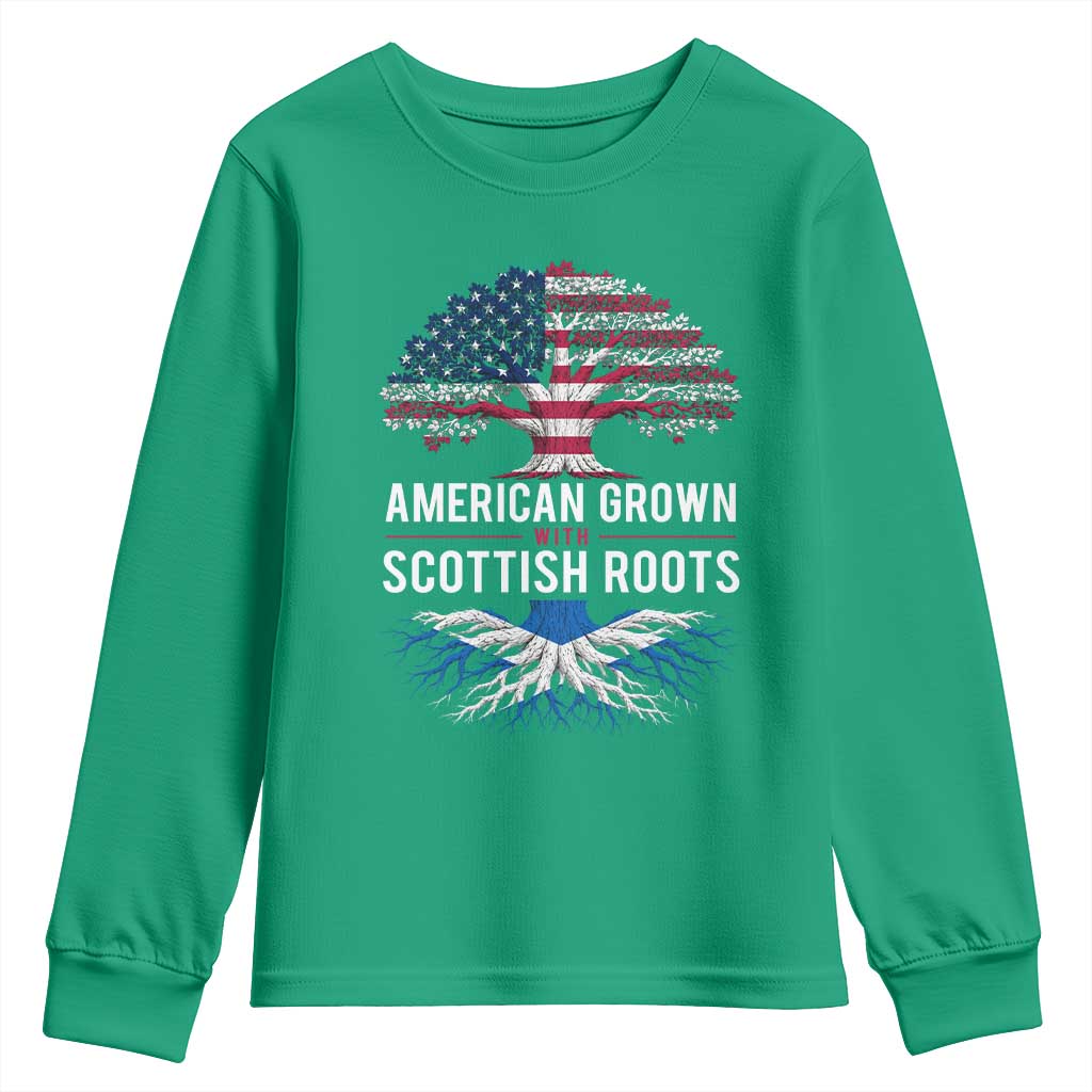 American Grown With Scottish Roots Youth Sweatshirt Family Heritage USA Scotland Pride Gift