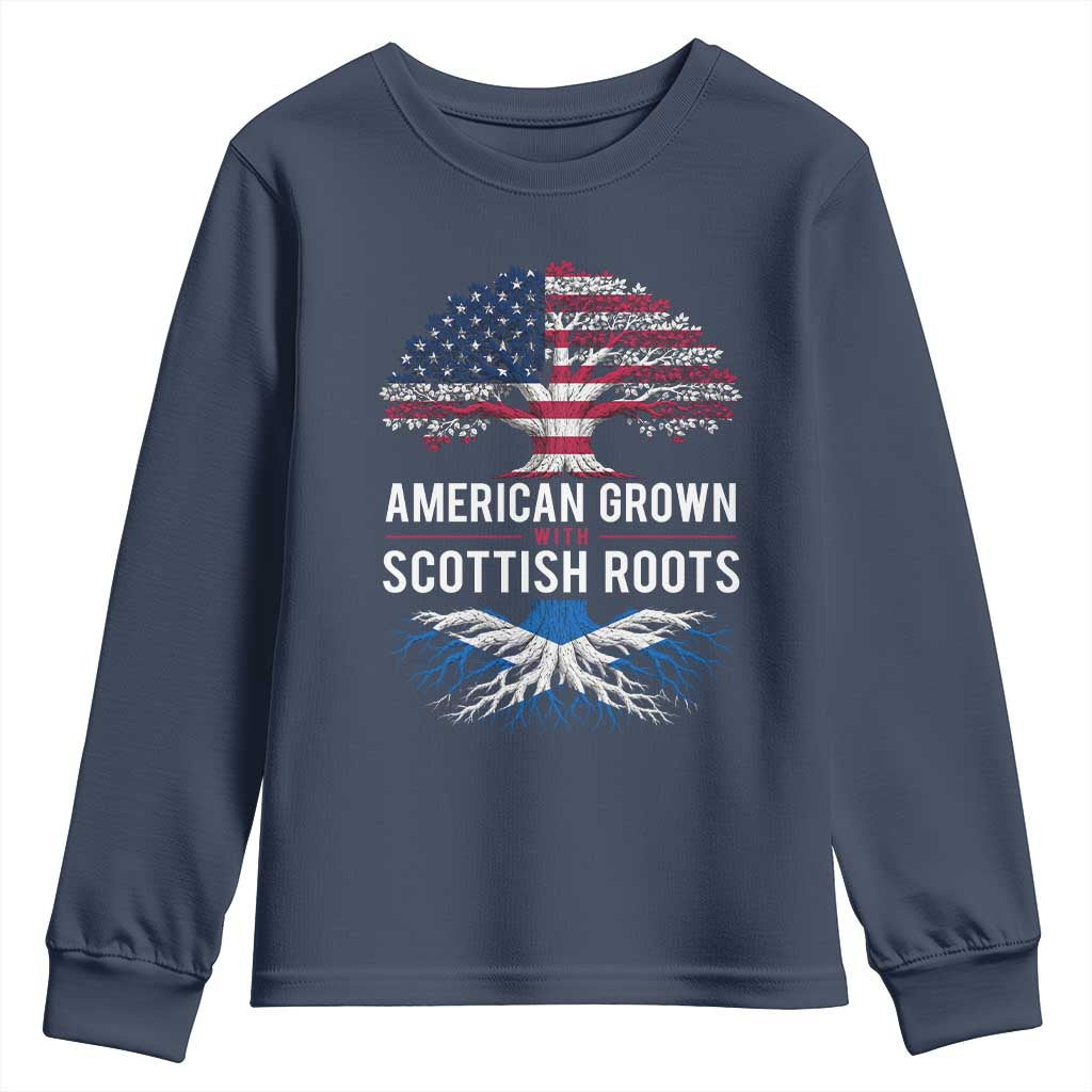 American Grown With Scottish Roots Youth Sweatshirt Family Heritage USA Scotland Pride Gift