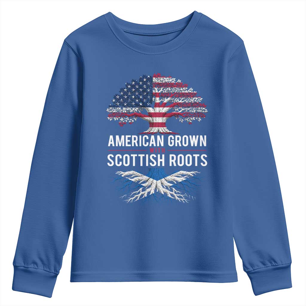 American Grown With Scottish Roots Youth Sweatshirt Family Heritage USA Scotland Pride Gift