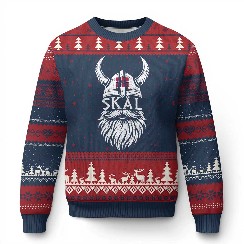 Skål Viking Norway Flag Ugly Christmas Sweater Norwegian Cheer Vintage Norse Pride Graphic