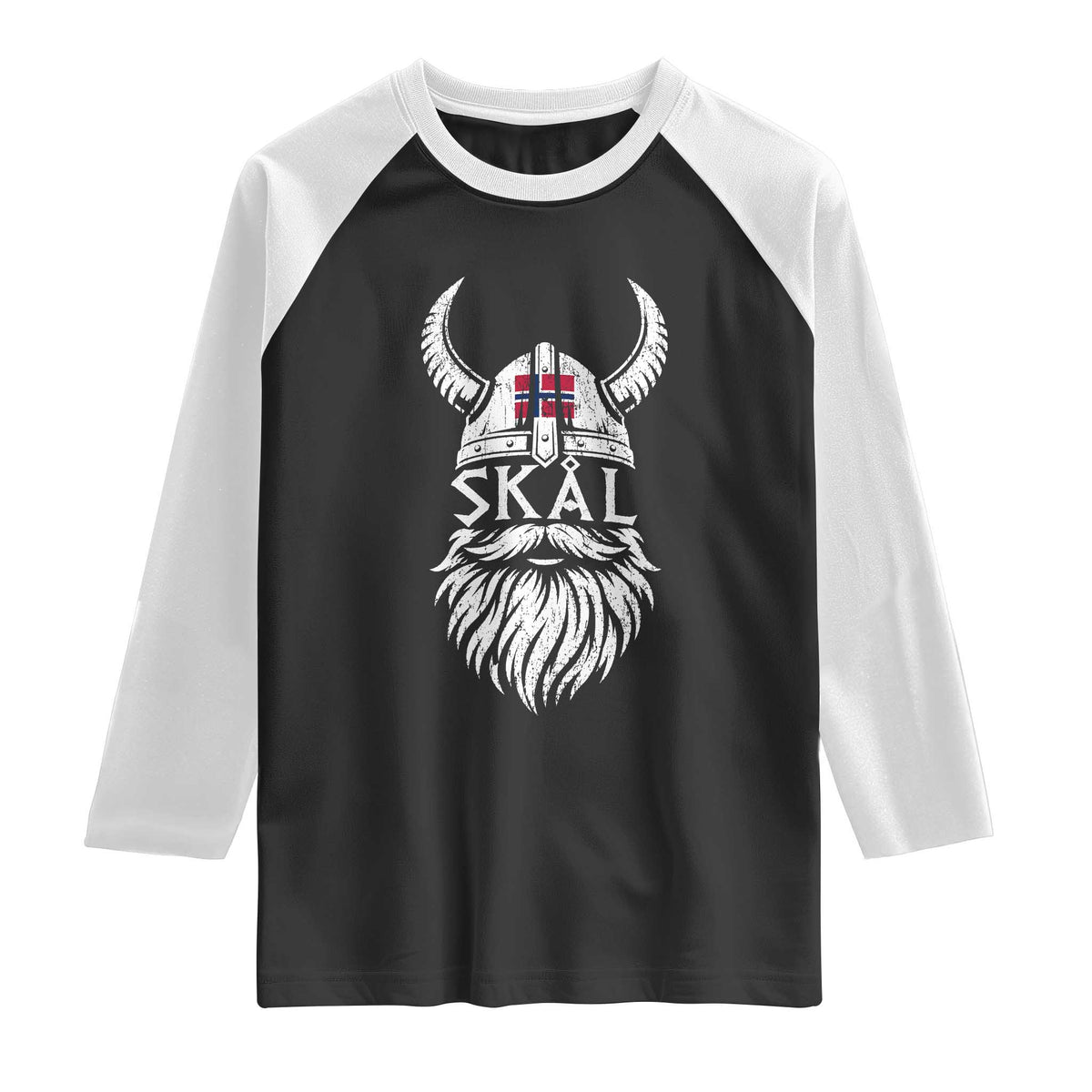Skål Viking Norway Flag Raglan Shirt Norwegian Cheer Vintage Norse Pride Graphic
