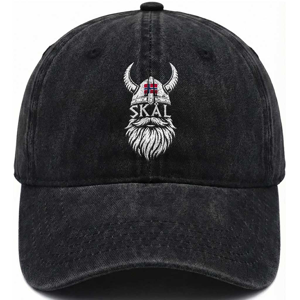 Skål Viking Norway Flag Washed Cotton Baseball Cap Norwegian Cheer Vintage Norse Pride Graphic