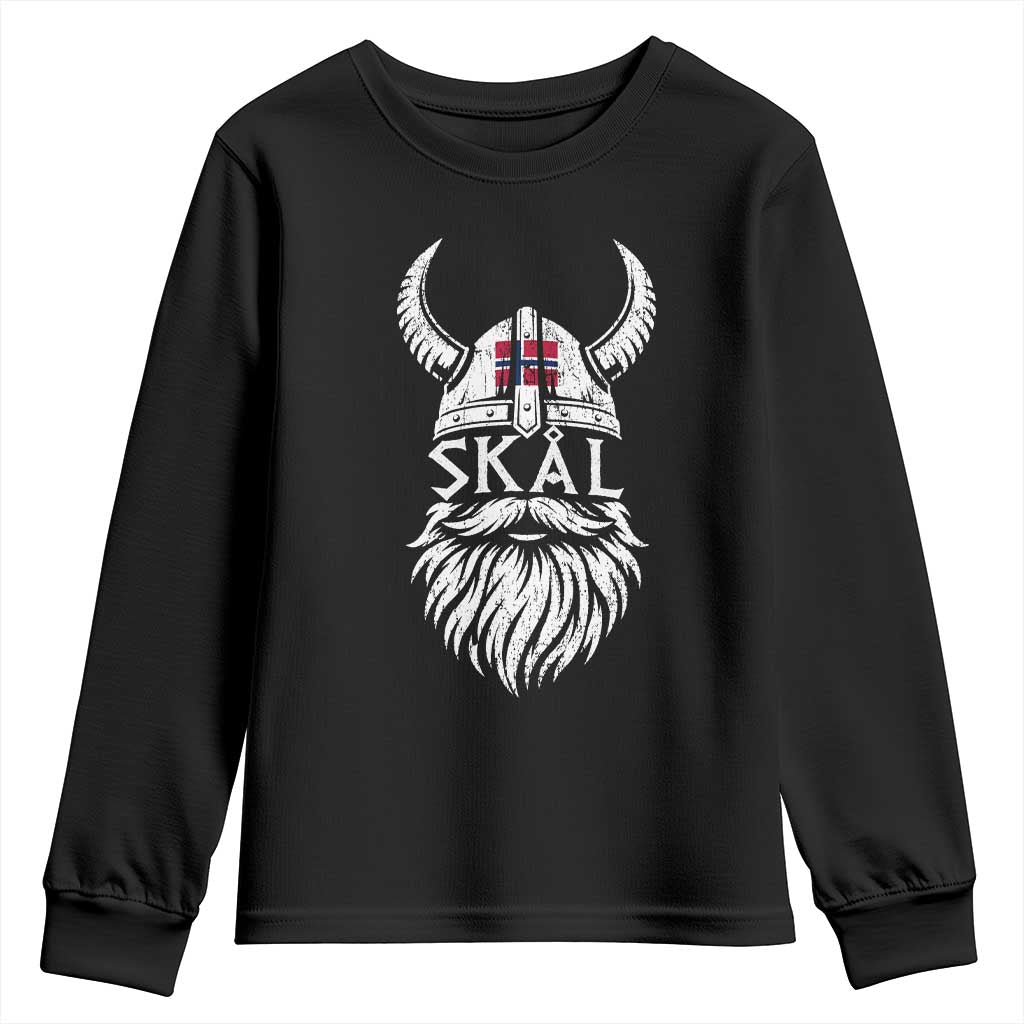 Skål Viking Norway Flag Youth Sweatshirt Norwegian Cheer Vintage Norse Pride Graphic