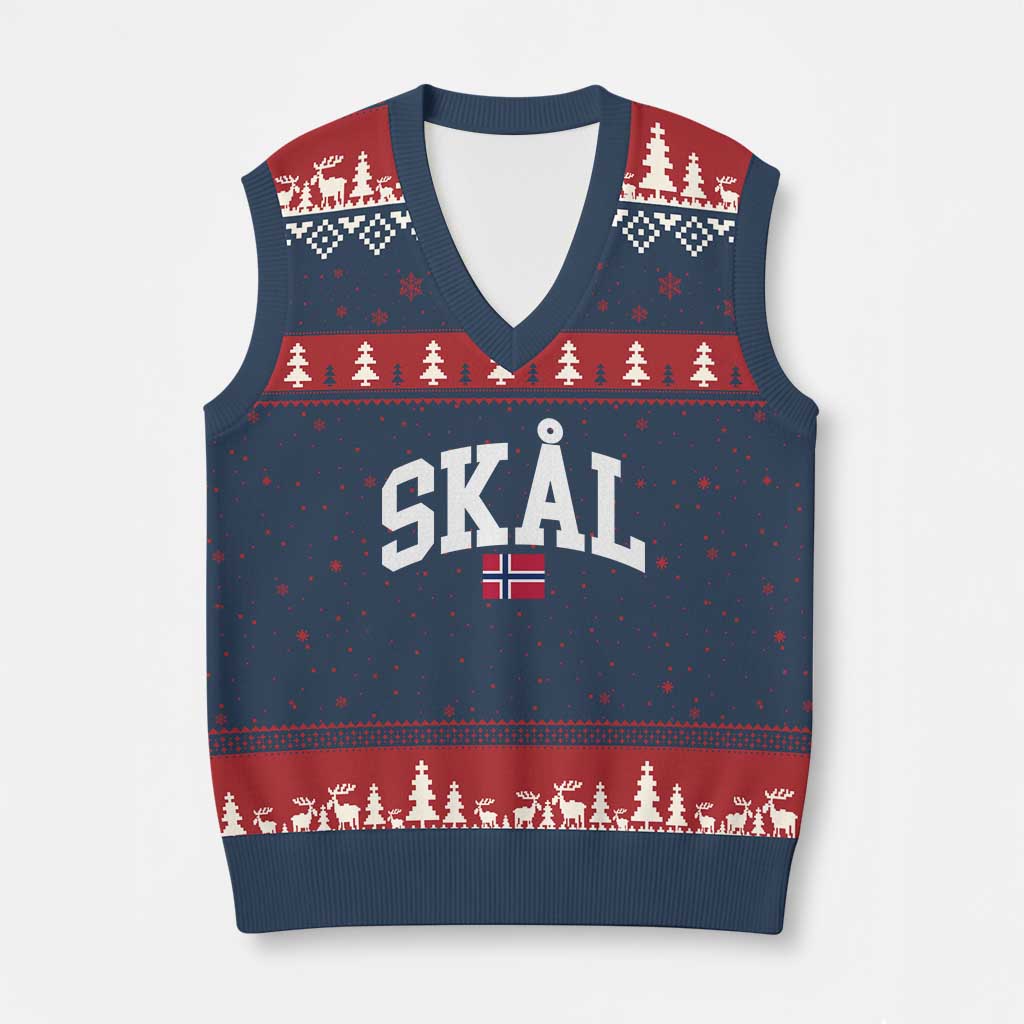 Skal Norwegian Sayings V-Neck Knit Sweater Vest Cheers in Norwegian Norway Viking Heritage Scandinavian Graphic