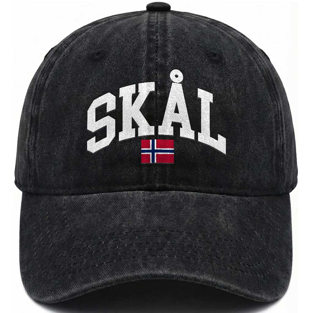 Skal Norwegian Sayings Washed Cotton Baseball Cap Cheers in Norwegian Norway Viking Heritage Scandinavian Graphic